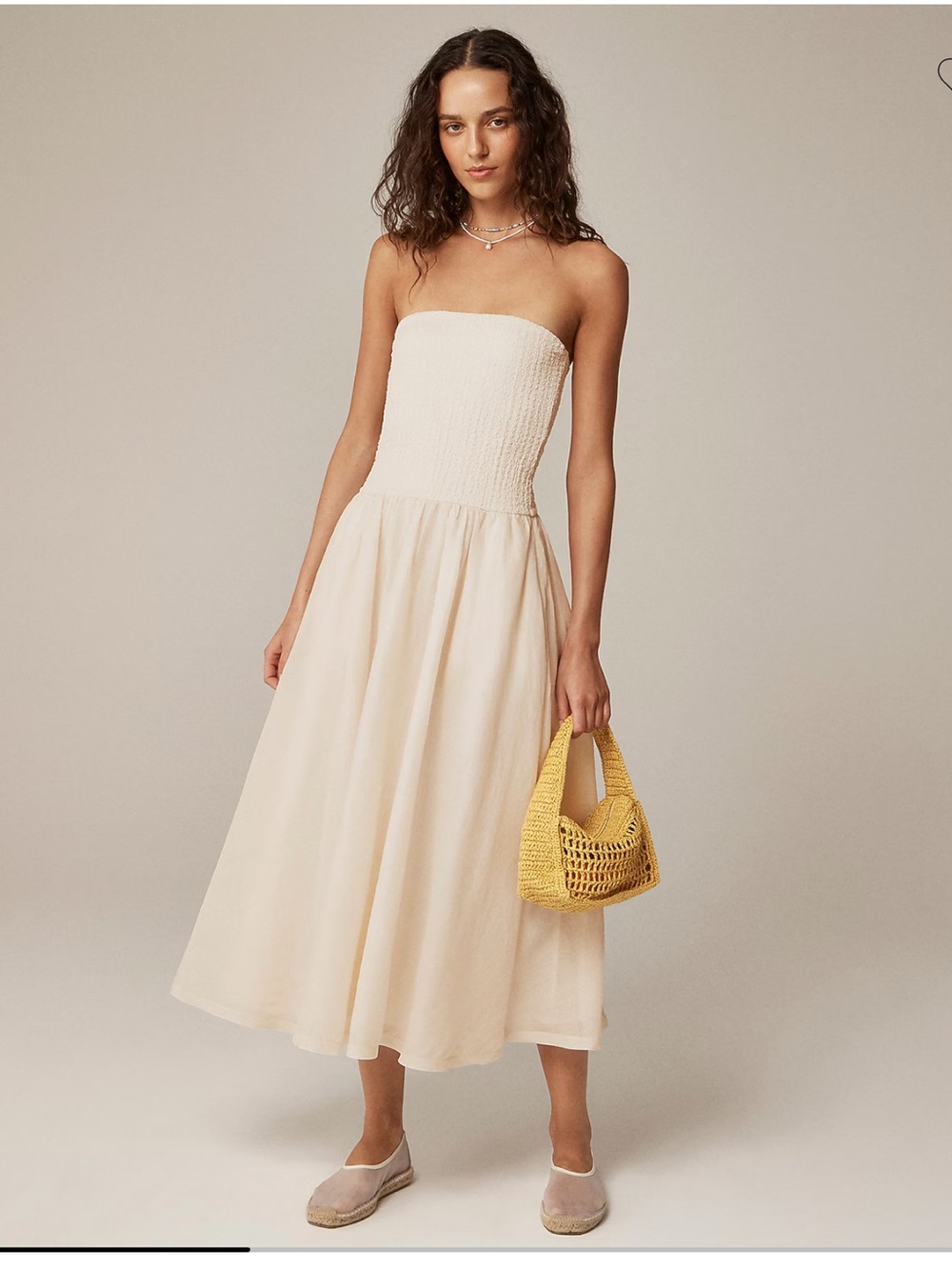 J. Crew Ivory White Textured Strapless Dress
